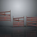 Three Brown Wooden Folding Gates Against Gray Background With Reflective Surface