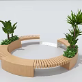 Circular Wooden Outdoor Chair Design With Green Plants For Garden Patio