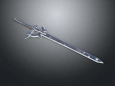 Fantasy Style Metal Sword With Decorative Hilt And Ornate Long Blade 3d model