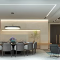Elegant Private Dining Box With Round Table Chairs Pendant Light And Decorative Plants 3d model