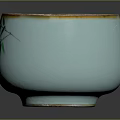 Light Blue Cup With Cute Panda Bamboo Leaf Design And Brown Rim