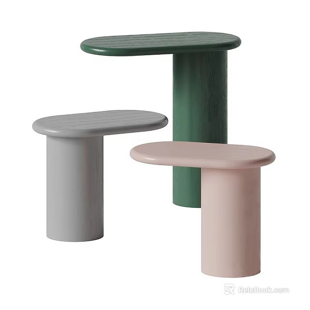 Modern Minimalist Side Tables With Circular Top And Cylindrical Base In Green Gray Pink 3d model 