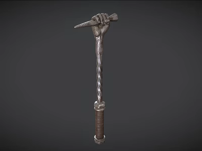 Medieval Weapon With Spiral Metal Shaft Leather Grip And Claw Like Head 3d model