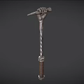 Medieval Weapon With Spiral Metal Shaft Leather Grip And Claw Like Head