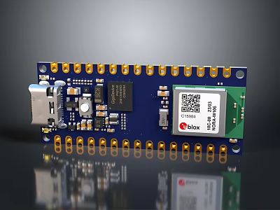 Seeed Studio Wio Terminal Development Board With Blue Circuit Electronic Components Yellow Pins 3d model