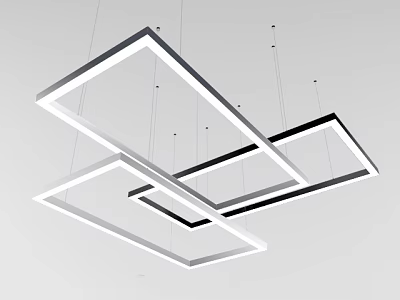 Modern Geometric Chandelier with Multiple Square Frames Hanging as Linear Ceiling Light Fixture 3d model