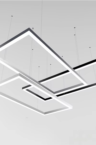 Modern Geometric Chandelier with Multiple Square Frames Hanging as Linear Ceiling Light Fixture 3d model