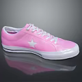 Pink Canvas Sneakers With White Laces Sole And Star Logo Design