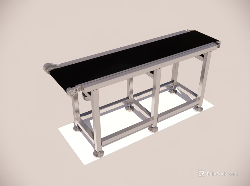 Black Conveyor Belt With Silver Metal Frame On White Base 3d model