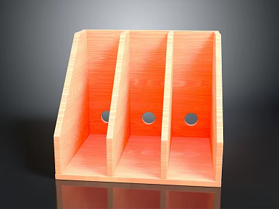 Orange Wooden File Organizer With Three Compartments And Circular Holes At The Bottom 3d model