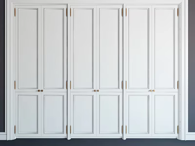 Modern White Wardrobe Interior Design With Multiple Doors And Brass Handles 3d model