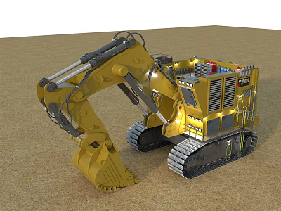 Yellow Construction Functional Vehicle With Crawler Tracks And Excavator Bucket 3d model