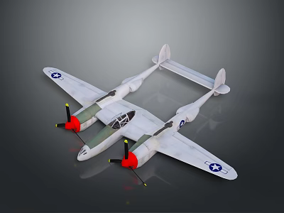 Vintage Military Model Airplane With Twin Engines Red Propellers And Star Insignia 3d model