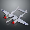 Vintage Military Model Airplane With Twin Engines Red Propellers And Star Insignia