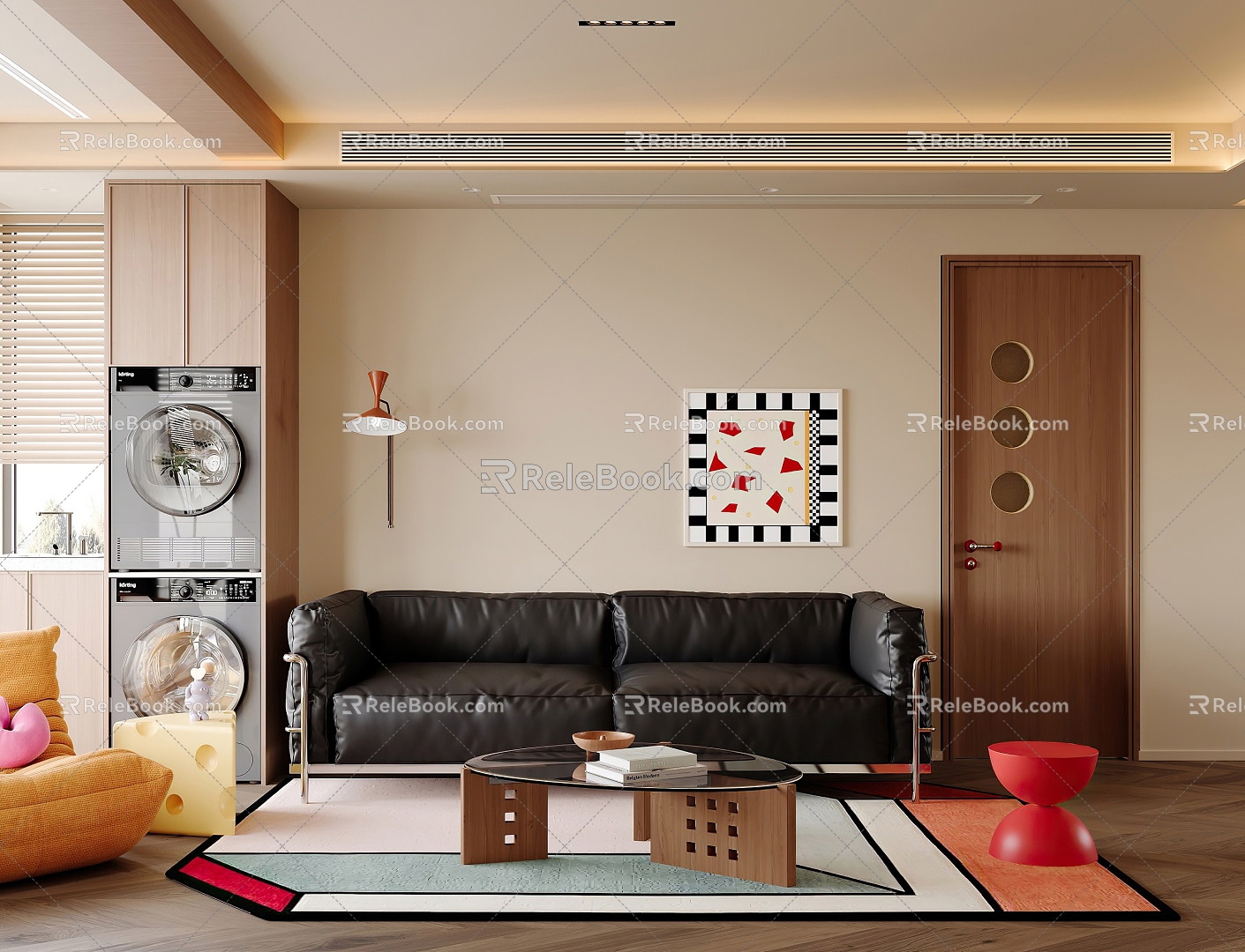 Modern Living Room Combination Sofa Cream Style Guest Dining Room Ancient Style Living Room Leisure Chair Log Style Retro Style Washing Machine Wall Lamp G356 3d model