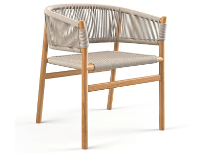 Stylish Outdoor Chair With Wooden Frame And Woven Gray Seat Back 3d model