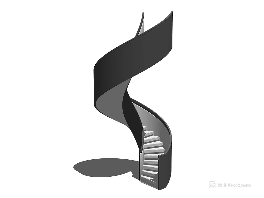 Modern Spiral Staircase Design With Curved Steps Black Railing And Circular Base 3d model 