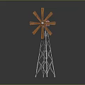 Vintage Wooden Windmill Structure With Metal Tower And Red Center Component