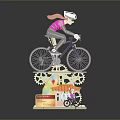 Decorative Purple Bicycle With Rider Figure On Display Stand With Colorful Details