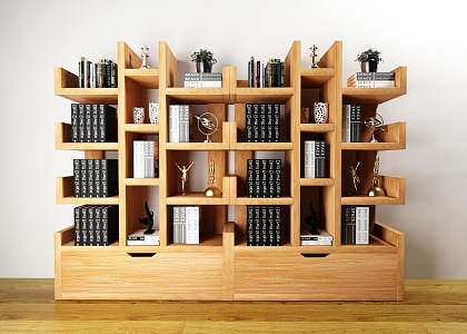 Modern Bookshelf Creative Wooden Bookshelf 3d model