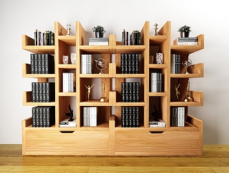 Modern Bookshelf Creative Wooden Bookshelf 3d model