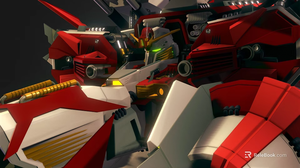 Futuristic Game And Movie Mecha Character With Red White Armor Mechanical Details And Bold Design 3d model 