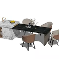 Elegant Modern Dining Table Set With Marble Countertop And Upholstered Chairs 3d model