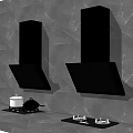 Modern Kitchen Interior With Black Range Hoods Stovetops Pot And Frying Pan