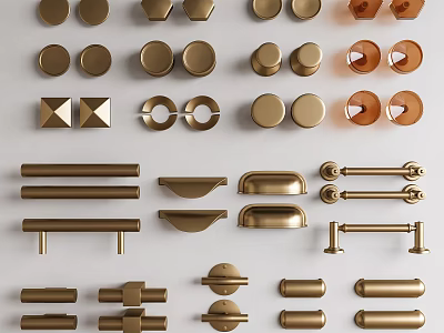 Various Brass Cabinet Handles With Different Shapes And Modern Design For Furniture 3d model