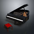 Black Grand Piano With Red Stool For Home Living Room Furniture