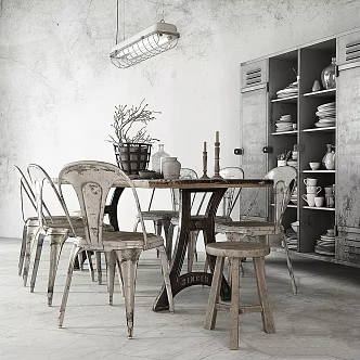 Modern Table and Chair Combination Table and Chair Cabinet Shelf Stool 3d model