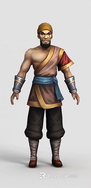 Interactive Tech Exhibition Hall Featuring 3D Character Model With Brown Red Outfit And Silver Armguards 3d model 