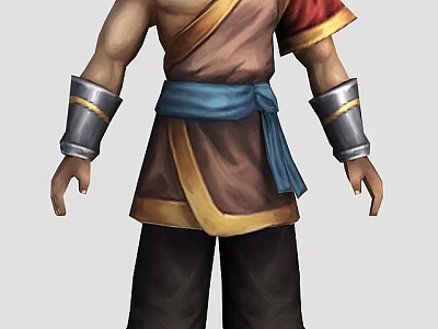 Interactive Tech Exhibition Hall Featuring 3D Character Model With Brown Red Outfit And Silver Armguards 3d model
