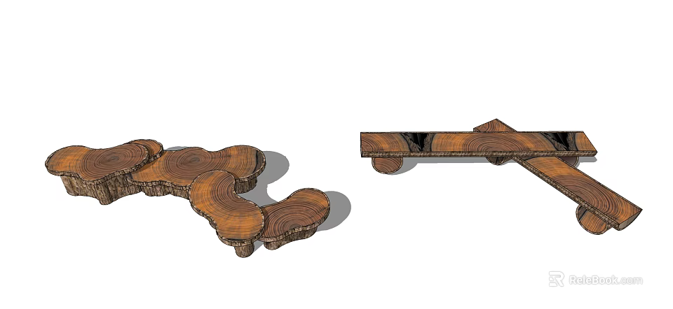 Natural Wood Outdoor Chair With Unique Log Shaped Seat And Backrest 3d model 