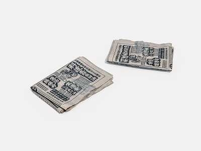 Folded Black And White Newspapers With Text And Images On White Background 3d model