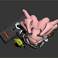 Game Movie Female Character With Pink Hair Horns Black White Outfit Holding Black Case Boots
