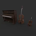 Brown Wooden Piano Double Bass And Violin Classical Musical Instruments