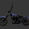 Blue Custom Motorcycle With Vintage Graphics And Worn Tires Design