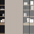 Modern Built-in Bookcase Design With Open Shelves Central White Panels LED Lighting And Decorative Items