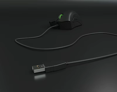 Ergonomic Black Wired Gaming Mouse With Green Light And USB Cable Design 3d model
