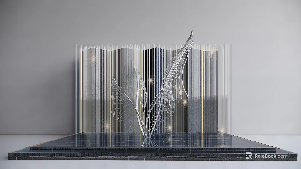 Modern Wire Sculpture With Leaf Shaped Design On Black Base And Gray Background 3d model 