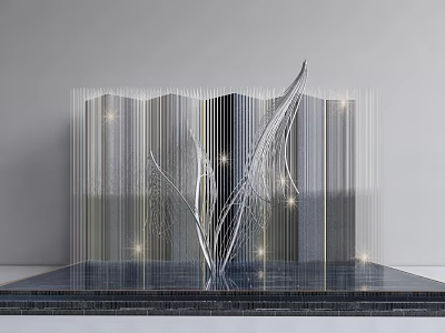 Modern Wire Sculpture With Leaf Shaped Design On Black Base And Gray Background 3d model