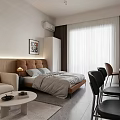 Modern Minimalist Apartment Interior With Sofa Bed Table Chairs And Curtain Windows