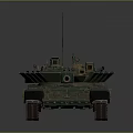 Military Green Tank with Long Cannon Tracks Turret and Antenna Features