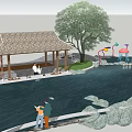 Garden Ornaments with Pond Pavilion Rockery Wicker Structures and Water Features