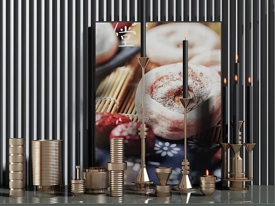 Elegant Modern Decorative Ornament Set With Metallic Gold Candle Holders And Cylindrical Decor 3d model
