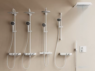 Modern Shower Systems with Rainfall and Handheld Sprayers Mounted on Beige Wall 3d model