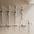 Modern Shower Systems with Rainfall and Handheld Sprayers Mounted on Beige Wall 3d model