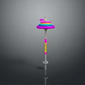 Colorful Spinning Top Shaped Weapon With Pink Yellow Blue And Wooden Parts