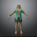 Cartoon Character With Lion Headgear Green Open Shirt Denim Shorts And Sandals